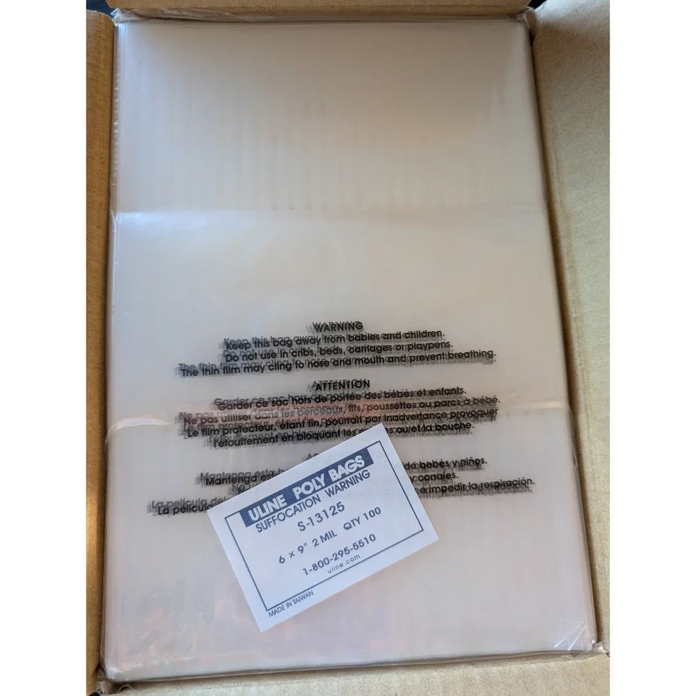 Uline 6x9 Poly Bags Open End 2 Mil Suffocation Warning 100 Count S-13125 Clear